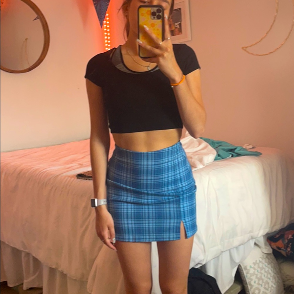 blue plaid skirt